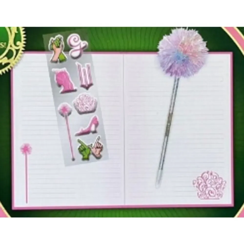 Wicked For Good Glinda Notebook PomPom Pen Sticker Set Witch Whimsy Pink Green